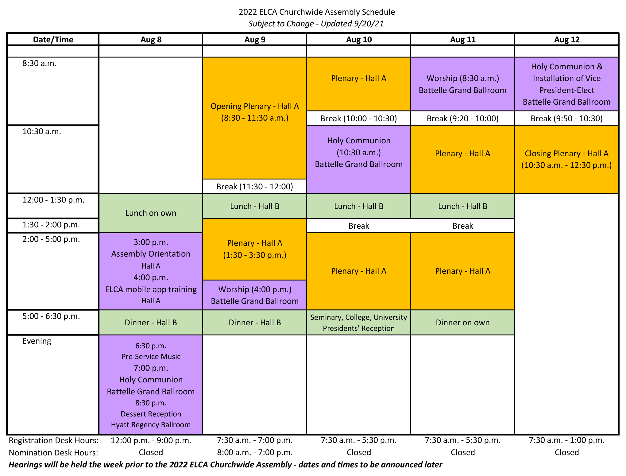 2022 Elca Churchwide Assembly Schedule - Evangelical Lutheran Church In America