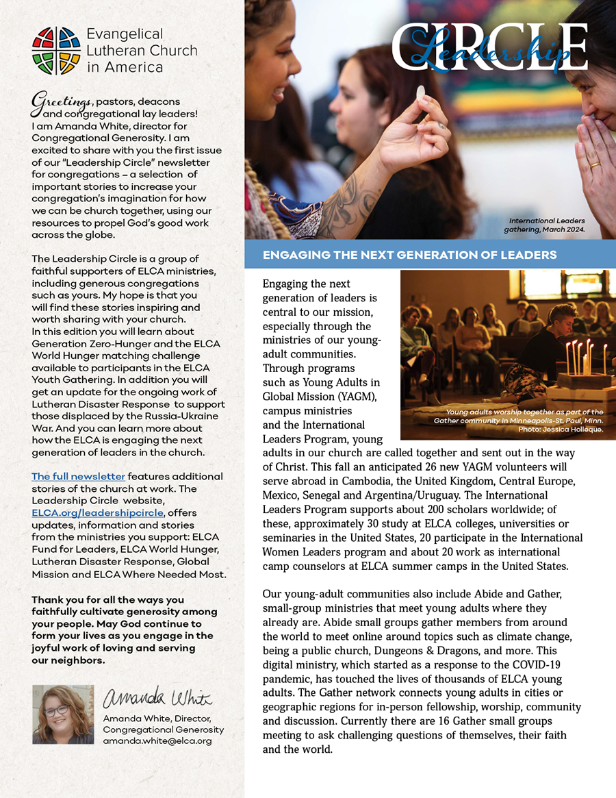 Leadership Circle newsletter for congregations
